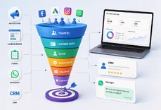 Lead generation funnel and CRM pipeline being reviewed on a dashboard