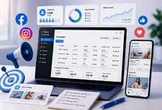 Marketing team reviewing Meta ad creatives and results