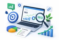 Analyst reviewing organic search performance in an analytics dashboard